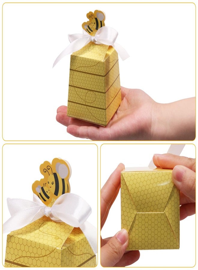SumDirect Paper Beehive Gift Boxes - Bumble Bee Candy Boxes with Ribbons, 50PCS Baby Shower Wedding Favor Beehive Decorations - Image 3